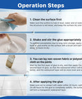Operation steps for No Sweat Clear Waterproof Sealant And Adhesive, 10.5oz, showing cleaning and application process.