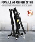 Smooth Rolling Heavy Duty 2 Ton Engine Hoist Foldable Hydraulic Shop Crane With Telescopic Boom, compact design with swivel casters.