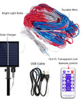 Lit Patriotic Outdoor Flag Lights With 420 LED, Waterproof American Flag Net Lights, 8 Modes, solar charger and USB cable details