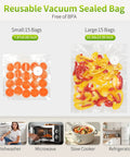 Reusable vacuum sealed bags, small and large sizes, compatible with Portable Vacuum Sealer For Food With Detachable And Visible Water Tank