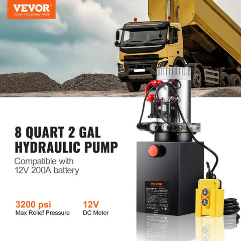 8 Quart Hydraulic Power Unit With Double Acting Pump 12V DC Motor Metal Oil Reservoir For Dump Trailers And Car Lifting