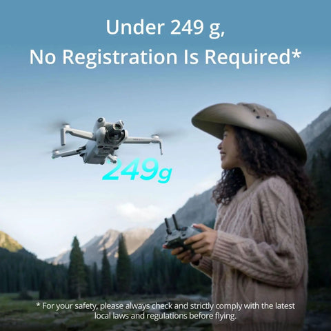 Ultra Lightweight 4K Drone With Camera For Beginners, 249g, flying outdoors with user in scenic landscape, no registration required