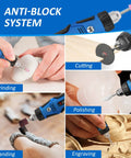 Cordless Rotary Tool Kit For Small DIY Projects With 72 Accessories, 3 Speed USB Fast Charging shown sanding and engraving