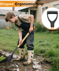 Child digging with All In One 41 Inch Round Point Shovel With D Handle And Cold Rolled Steel Blade Tough Workhorse for gardening.