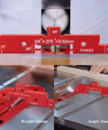 15 Piece Aluminum Setup Blocks With 6061 T651 Precision Height And Depth Gauge System displayed on table saw and router.