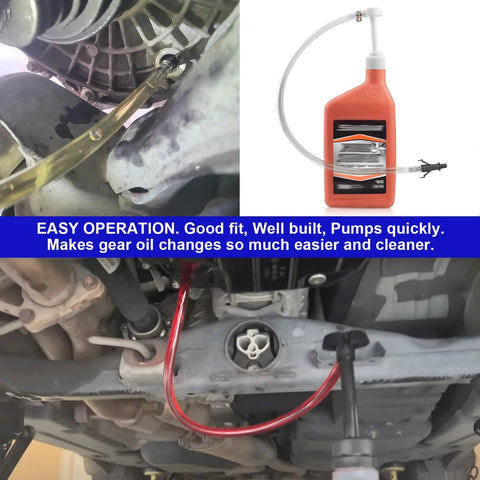 Fluid Pump For Standard Quart Bottles With Third Hand Adapter For Gear Oil installed under vehicle in use