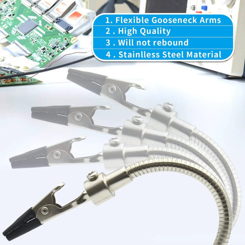 Flexible gooseneck arms of Helping Hand Soldering Third Hand Tool With Flexible Arms And Soldering Iron Stand PCB Holder