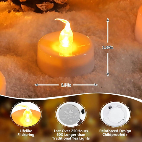 Battery Powered Flickering Flameless Candles With Warm Yellow Glow, Remote Control And 4, 6, 8 Hour Timers, Decorative LED Tealights