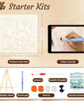 Illustration of plant themed punch needle kit for adults and beginners showing contents and video tutorial, 25cm printed cloth frame