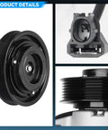 Keep Your Whip Chill With This Heavy Duty AC Compressor And Clutch Assembly For Honda Accord Crosstour Twenty Four Liter Underhood Setup close-up of black pulley and connector details.