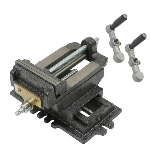 Cross Slide Drill Press Vise With X And Y Movement, Beefy Heavy Duty Cast Iron Clamp Machine For Precision Milling, Jaw Width 4.92 In shown from side view