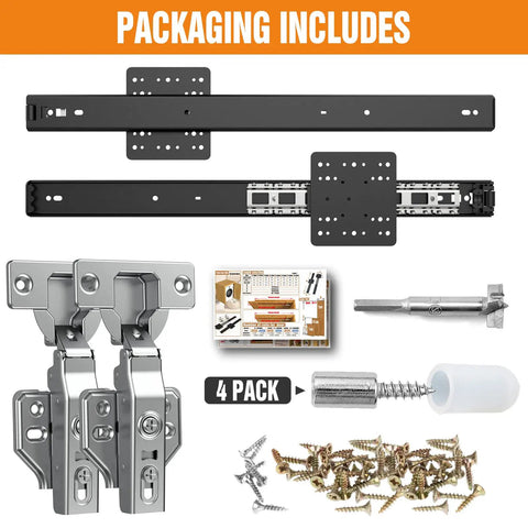 12 Inch Pocket Door Slide System 2 Pack Cabinet Conversion Hardware Kit includes metal glides, screws, and installation accessories.