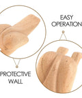 Close-up of wooden door stopper with funny shape, beige color, easy operation and protective wall, for home and office, no tools needed.