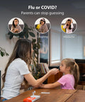 Parent administering 3 In 1 Rapid Antigen Test For Covid And Flu A And B At Home OTC Kit to child with nasal swab