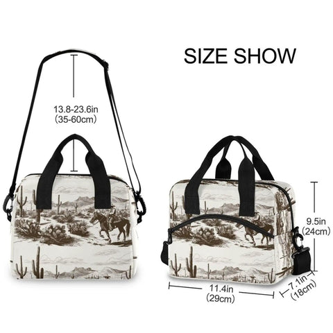 Desert Cowboy Insulated Cooler Bag 10L Leakproof Lunch Box size comparison, featuring adjustable strap and 300D Oxford fabric.
