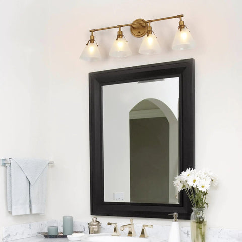 Hot Gold Bathroom Light Fixtures Modern Farmhouse Vanity Lights Over Mirror Four Light Vanity Lighting With Frosted Glass Shades