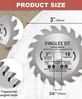 3 Inch Wood Saw Blade Set TCT Circular Blades showing size and trapezoidal teeth for smooth cuts in wood and plywood