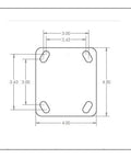 Diagram of mounting plate for Beefy Heavy Duty Toolbox Caster Set With 6 Inch Polyurethane Wheels And 3600 Lb Per Set Capacity