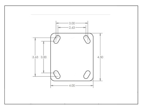 Diagram of mounting plate for Beefy Heavy Duty Toolbox Caster Set With 6 Inch Polyurethane Wheels And 3600 Lb Per Set Capacity