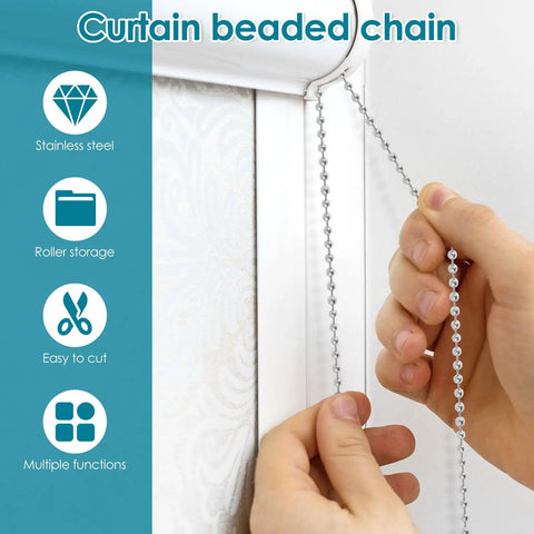Hands installing Heavy Duty Stainless Steel Ball Chain 49.2 Ft With 4.5Mm Beads And Spool Rustproof Metal Chain for curtains.