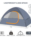 Ultra Lightweight 2 Person Camping Tent With Rainfly, waterproof and windproof, 7ft dome shelter shown with dimensions and features.