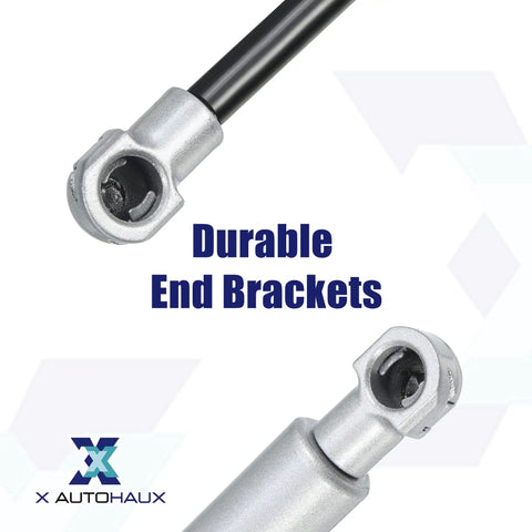 Heavy Duty Gas Struts 2 Pack 8 Inch 55 Lb Lift Supports Silver Tone end brackets for RV cabinets and toolboxes.