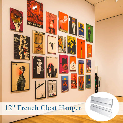 12 Pack French Cleat Wall Mount Brackets With Z Bar Supports And Silicone Dots Heavy Duty Killer Grip Picture Hanger Kit For Headboard Mirror Whiteboard No Sweat Setup 12 Inch displayed on a wall with artwork.