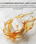 No-Sweat Heavy Duty Waterproof Sealant Mastic For Home Repairs splashing in oil, showcasing oil and corrosion resistance.