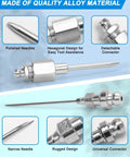 Nine Piece Grease Gun Needle Nozzle Kit With Slotted Fittings, Rubber Nipples And Stainless Steel Injector Needles, close-up view