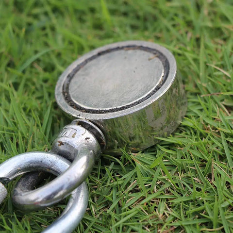 Double Sided Neodymium Magnet Fishing Kit With 1000Lbs Combined Strength and 2.95 Inch Eyebolt on Grass