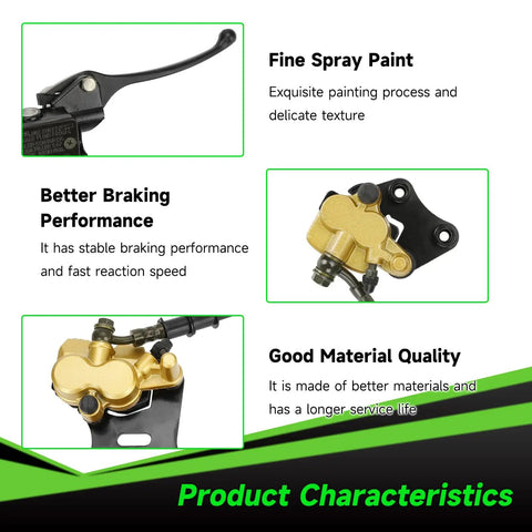 Pit Bike Front Brake And 12mm Rear Hydraulic Disc Caliper Assembly, gold and black components, focus on material and braking performance.