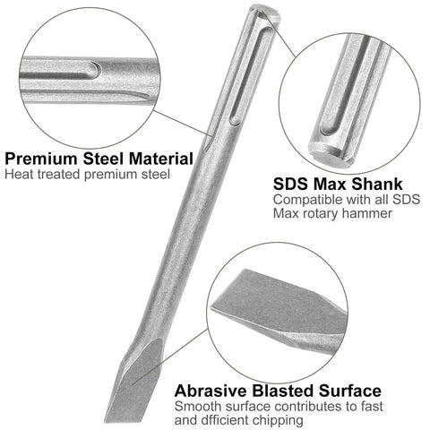 Close-up view of 6 Piece SDS Max Concrete Drill Bit Set for rotary hammers showing premium steel material and SDS Max shank.