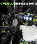 Heavy Duty Cordless Impact Wrench Delivers 1000 Nm Torque And 738 ft-lbs For Fast Tire Swaps, showing brushless motor and socket use.