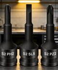 Top Notch Izytoinda Manual 3/8 Drive Slotted Bit Socket Set Made From Tough Alloy Steel For Super Fast Workshop Repairs And Daily DIY Fixes With Ph2 Sl5 Pz2 Bits That Grip Like A Charm. 3-piece alloy steel set, S2 PH2 SL5 PZ2