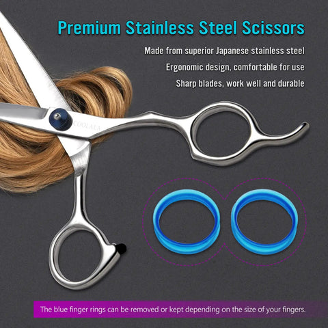 6.5 Inch Hair Cutting Scissors Set For Home And Salon Salon Ready Pro Grade Japanese Stainless Steel Razor Shears with blue finger rings
