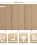 Illustration of Six Panel Room Divider 6 Ft Folding Privacy Screen Tall And Extra Wide Foldable Panel Partition Wall with features.