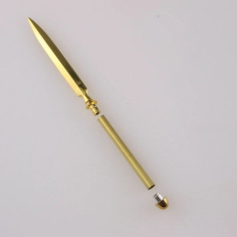 Premium Gold Woodturning Jig Set For Crafting Letter Openers Six Pack Bushing Template Guide showing a sleek gold letter opener tip.
