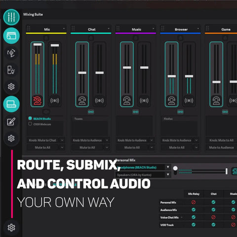 Mixing suite interface for USB XLR Audio Interface For Creators With Built In DSP Mic Chain, showing control sliders.