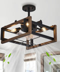 Low Profile Farmhouse Wood Ceiling Fan With Light And Remote, 16 Inch dope industrial style fan with black metal and wood accent
