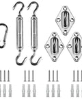 Triangle Shade Sail Hardware Kit Stainless Steel 304 Marine Grade Includes Turnbuckles Pad Eyes Snap Hook 18 Piece DIY Ready Outdoor Installation Kit Weather Resistant For Patio Lawn Garden Silver