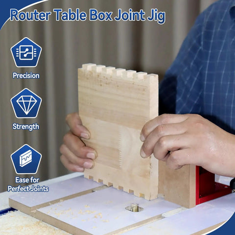 User using Box Joint Router Jig Kit For Table Saws And Router Tables With Brass Indexing Keys in woodworking project