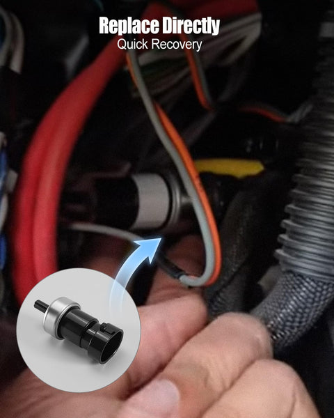Vaticas air brake pressure switch installed in vehicle wiring harness; black plastic body with metal collar