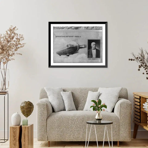 Vintage Airship Wall Art Print Model 4 With Inset Bust Portrait Of The Graf Airship Ready To Frame Museum Quality Reproduction