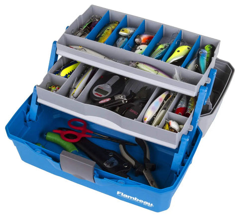 Two Tray Cantilever Tackle Box With 15 Compartments And Removable Dividers Portable Fishing Lure Storage Organizer shown open