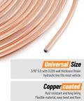 Copper Coated Brake Line Kit 25 Ft 3/16 In with close-up of copper tubing detail and size specifications.