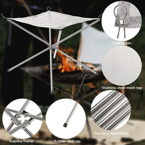 Portable Camping Fire Pit With Collapsible Stainless Steel Mesh Ideal For Bonfire BBQ Patio Backyard Or Garden Easy Carry Bag Included