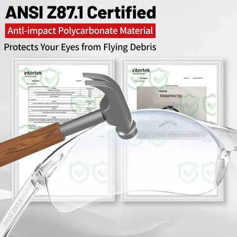 Heavy Duty Safety Glasses Bulk Pack Of One Hundred With Ansi Z87 Certification And Scratch Resistant Polycarbonate Lenses protecting against impacts.