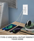 Plug And Play USB Outlet With Type C And Type A Dual Fast Charging Receptacle, 4.8A Total Output, installed in a wall