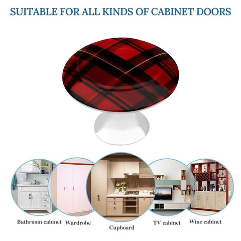 Red And Black Plaid Cabinet Knobs Stainless Steel Round Drawer Pulls suitable for all cabinet doors
