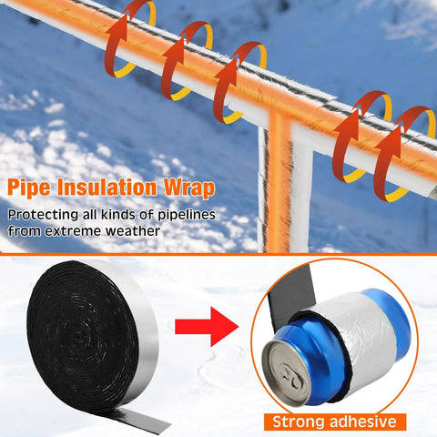 32 Ft Pipe Insulation Foam Tape And 32 Ft Foil Backed Hose Wrap 6 Ft Heating Cable With Built In Thermostat shown outdoors